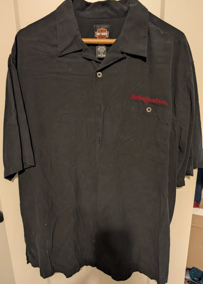 Harley Davidson | Para Hombre L Vintage Manga Corta Negro Abotonado Moto Santa Foto 4 de 4