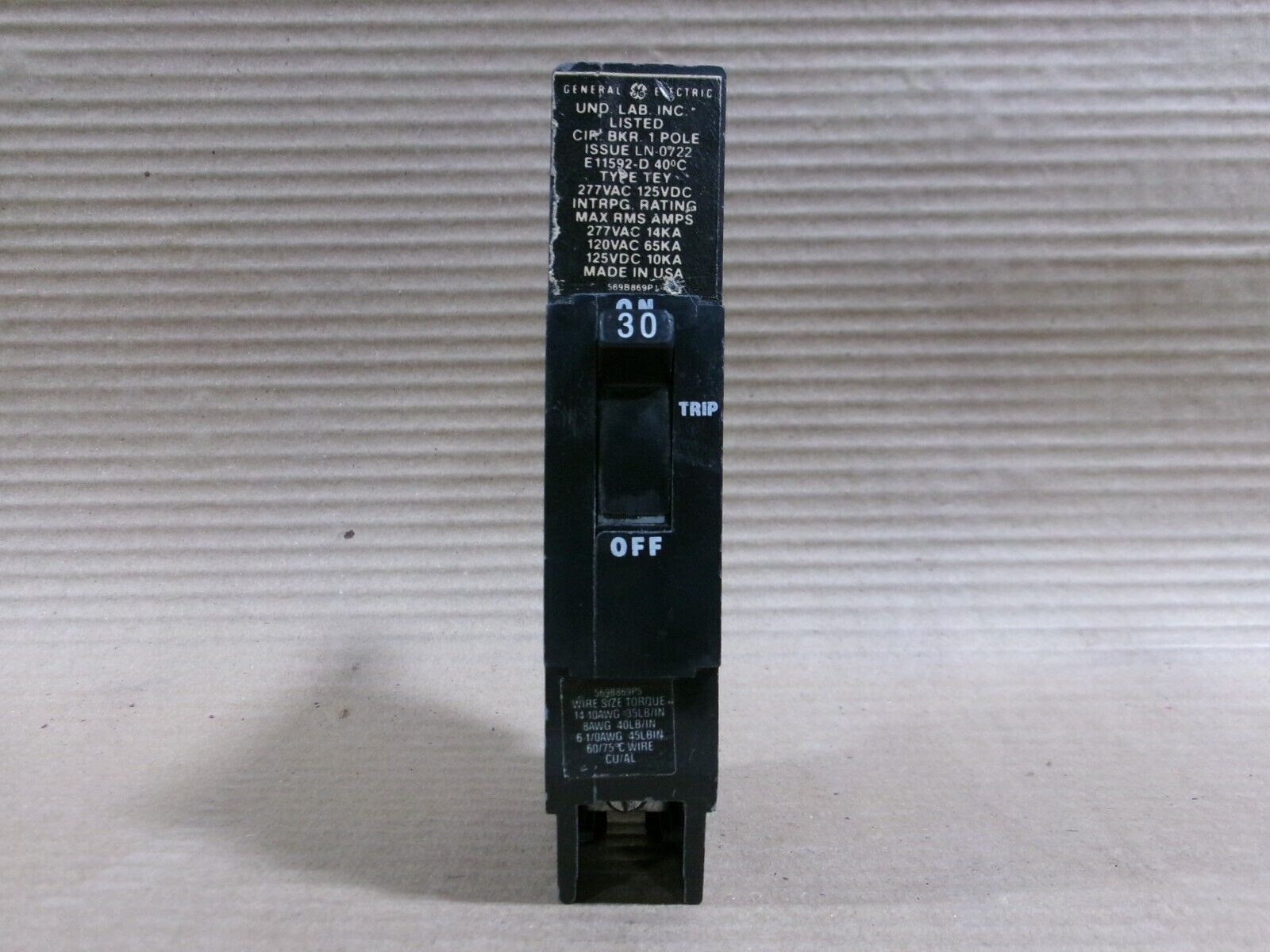 GE General Electric TEY TEY130 1 Pole 30 Amp 277v Circuit Breaker paper