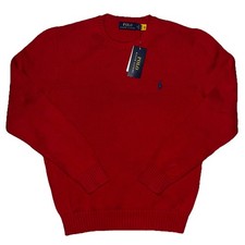 NWT Mens Polo Ralph Lauren Pony Embroidered Red Knit Crewneck Sweater Medium