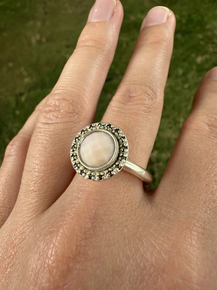 Pandora Silver Pink Opal Marcasite Ring_Sterling Silver 925 ALE Jewelry_7 size - Image 3 of 4