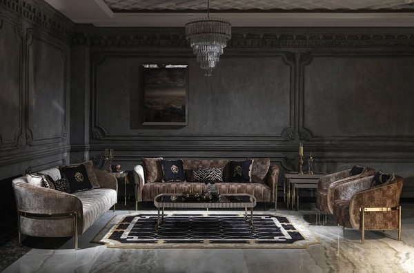 Wohnzimmer Sofagarnitur Dreisitzer Sessel Beige Stoffsofa Couchtisch-image