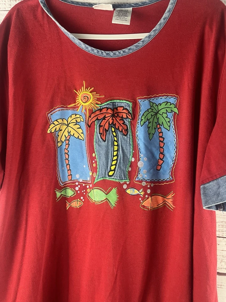 Bobbie Brooks Camiseta Mujer’s 26/28 Rojo Bordado Manga Corta Foto 3 de 4