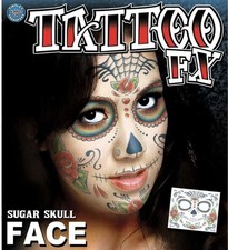 Tinsley Day of the Dead Sugar Skull Face Temporary Tattoo -2 Complete Faces-SALE