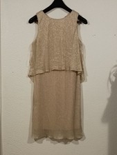 Scarlett Dress Women's Size 8 Made In Vietnam  Sheer And Mesh Gold Metalic.