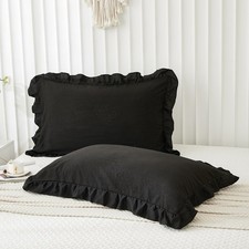 Black Pillowcases King Pillowcases Ruffled Pillow Shams Set of 2 Cute Pillowc...