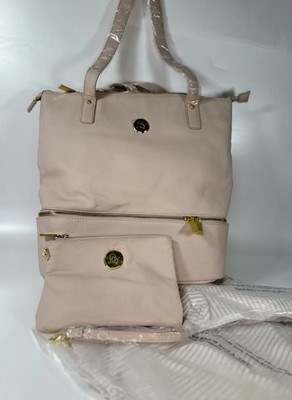 Joy Mangano Pale Pink Double Decker Leather Tote w/ Wristlet