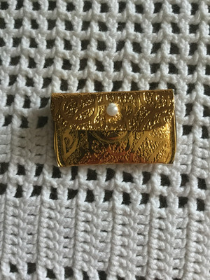 Barbie Doll Purse Metallic Gold Dimpled Clutch Envelope Style White Ball Button