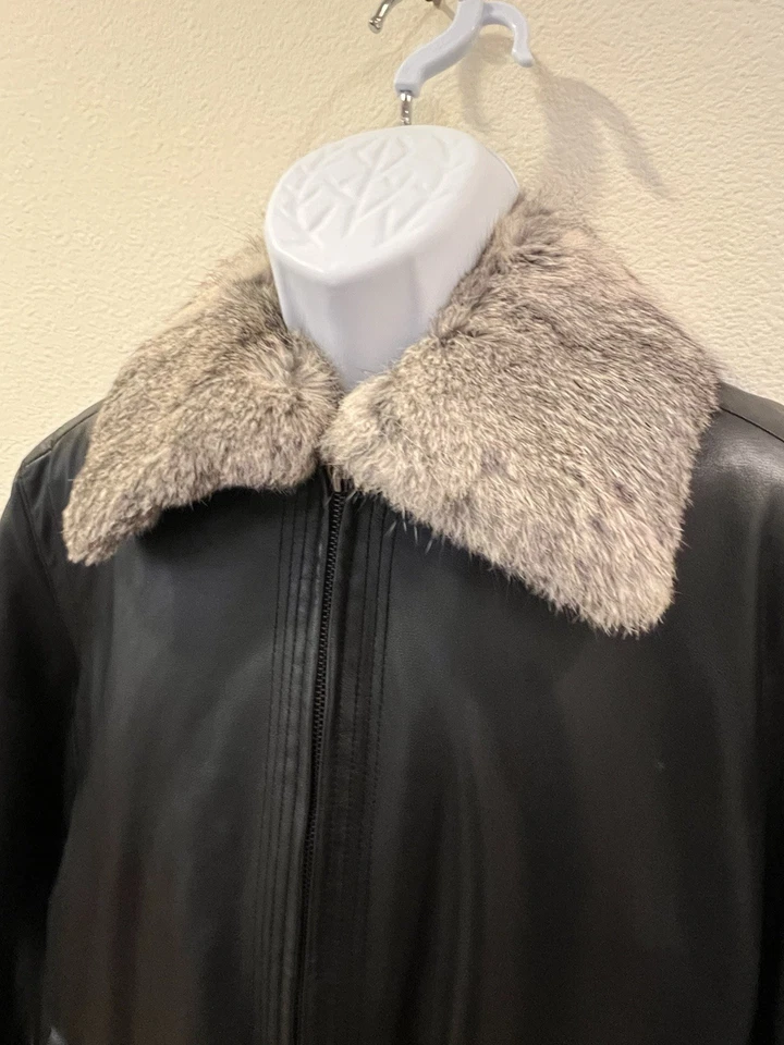 Mens Balenciaga Lambskin Leather Jacket Black Fur/faux Fur Collar Measurements - Image 3 of 4