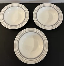 Spode Kara 3 Pasta Bowls. Fine Bone China. White Black Light Blue