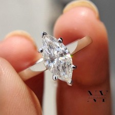 2.25 CT Marquise Cut Moissanite Solitaire Engagement Ring Solid 14K White Gold
