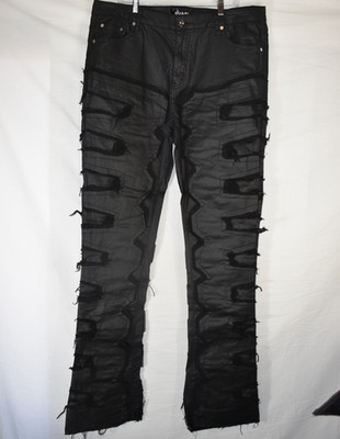 Guapi We Create The Trends Men's Black Waxed Denim Fringe Pant Size 40 Stackable
