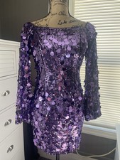 Sequin Long Sleeve Square Neckline Purple Dress Size 4