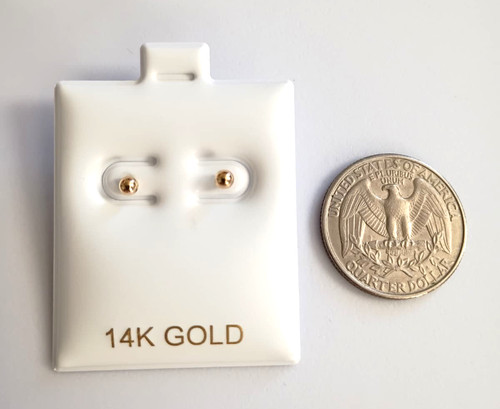 14K Yellow Gold Ball Stud Earrings 3mm - NEW