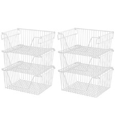 Slideep 14'' Metal Wire Storage Bin Basket Farmhouse Stackable White - 6 Pack