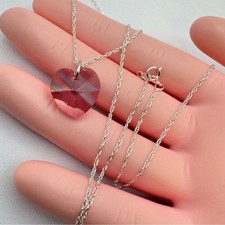 Sterling Silver Made With Swarovski Pink Crystal Heart Pendant Necklace 18  
