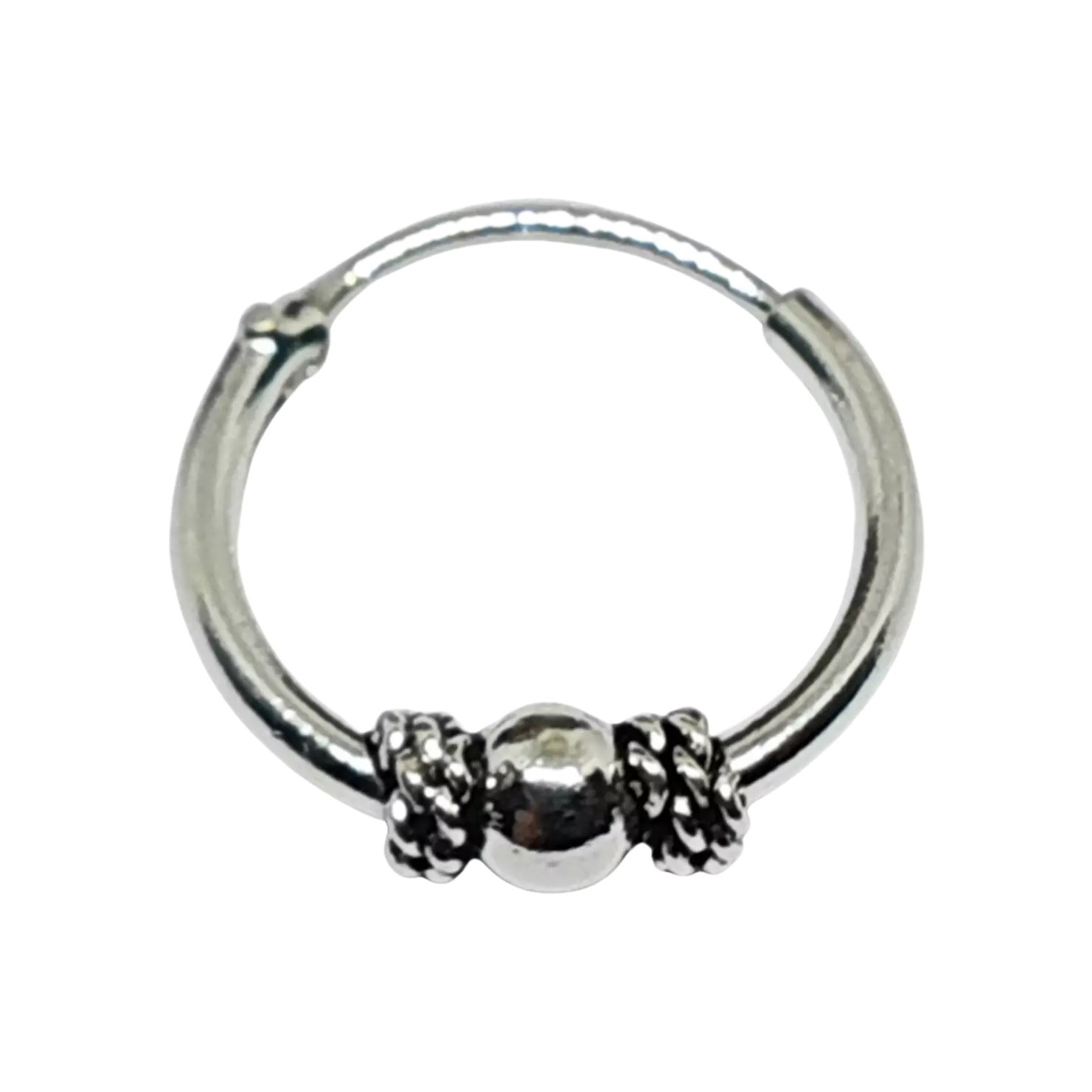 Nose Ring Bali Tribal Ball Coil Hinge 10mm 925 Sterling Silver Body Jewellery