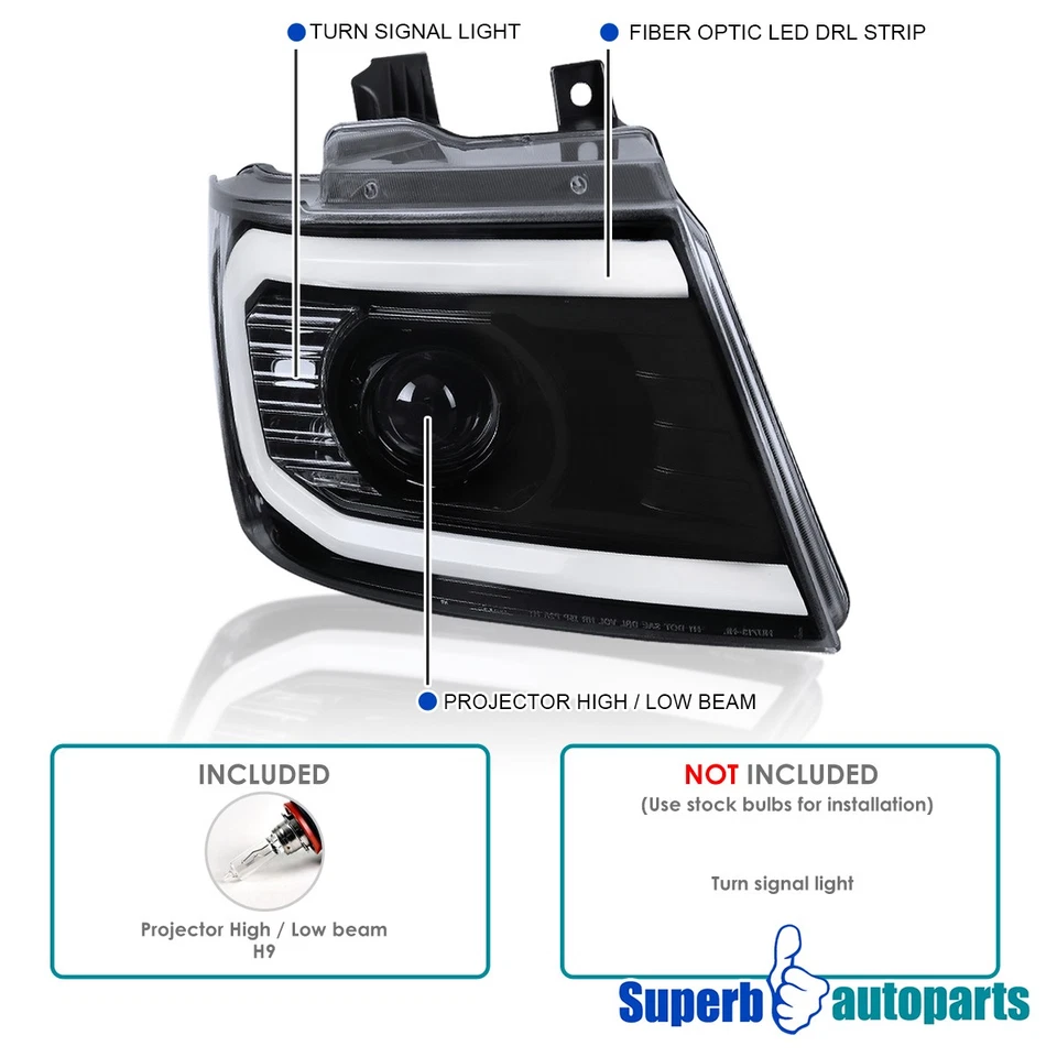 Fits 2007-2013 Avalanche LED Strip Polished Black Projector Smoke Headlights - Image 3 of 4