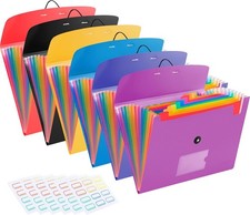 6 Pack Accordion File Organizer Expanding File Folder with 13-Pockets, A4 Letter