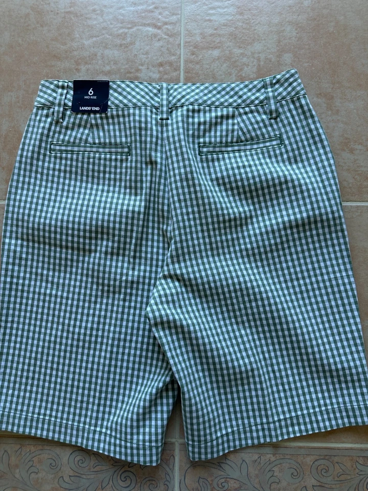 NEW-Lands' End Mujer Pantalón Corto Estampado Gingham en Verde/Blanco, Talla 6 Foto 3 de 4