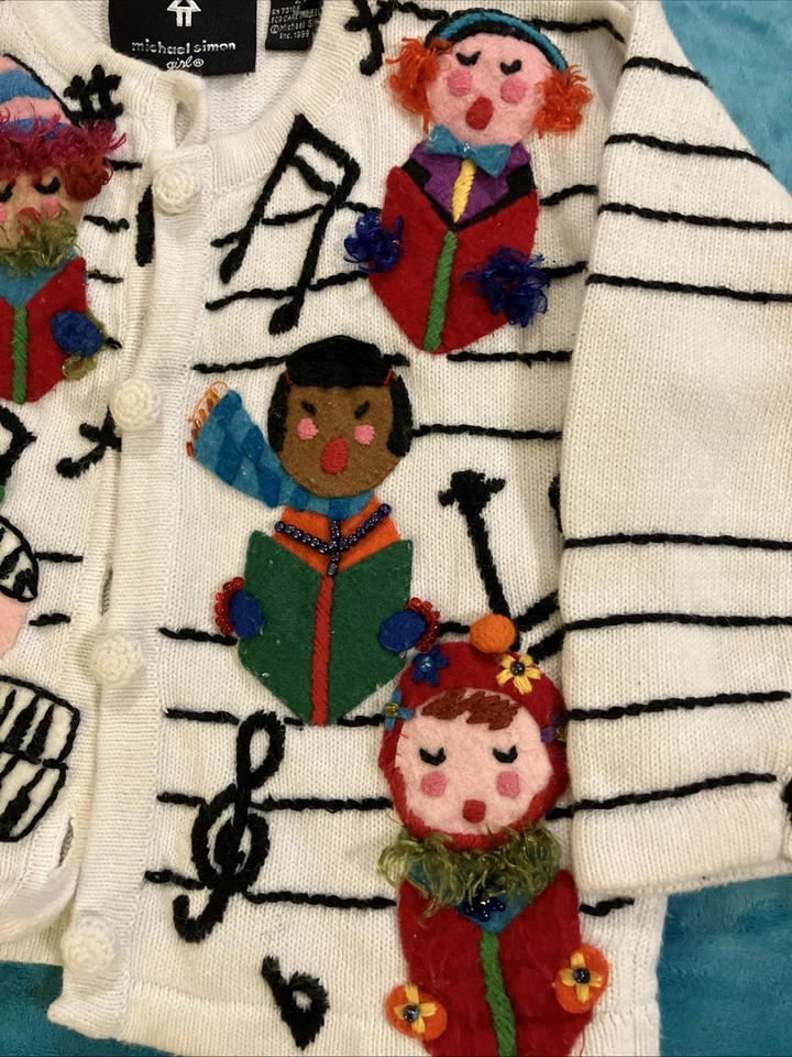 ANTIGO SUÉTER CARDIGÃ INFANTIL Michael Simon anos 90 colorido CORES DE NATAL 2T - Imagem 3 de 4