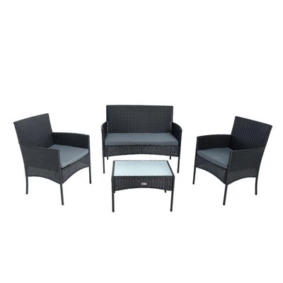 ESTEXO Polyrattan Sitzgruppe Gartenmöbel Set 4-teilig Flechtdesign Rattan Gartenset