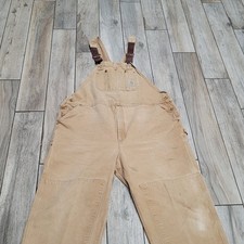 Carhartt Brn Distressed Canvas Bib Overalls Double Knee Carpenter Utility 46x 25