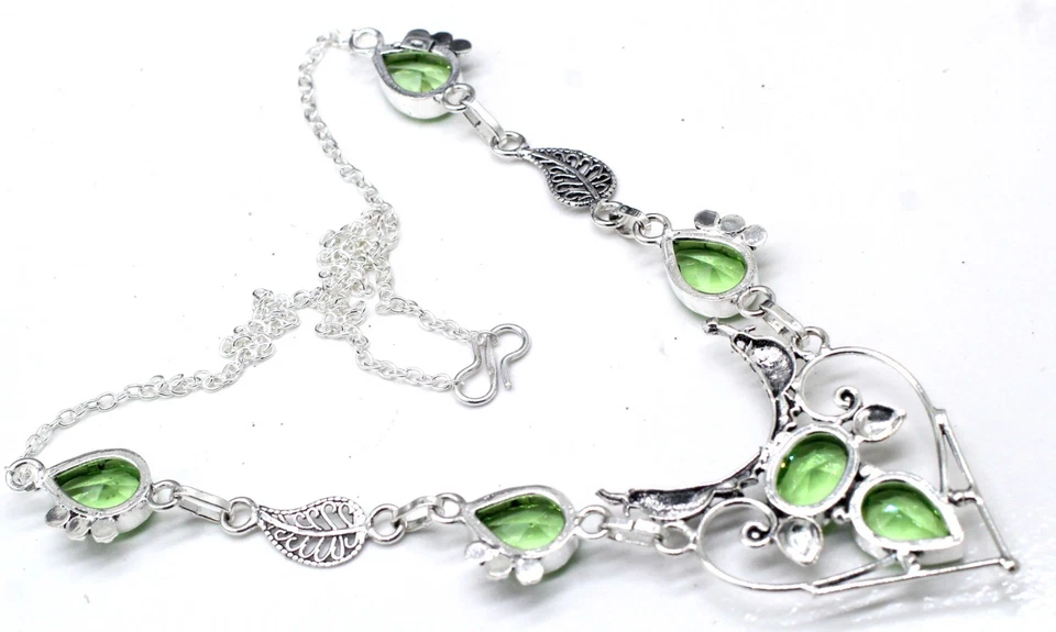 Green Amethyst Gemstone 925 Sterling Silver Jewelry Necklace Size-17-18" - Image 3 of 4