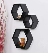 Hexagon wall shelf, Set of 3 Floating Hexagon wall Shelf Black