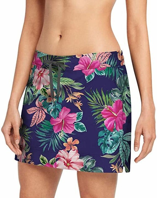 Speedo Womens Woven Swim Skort Skirt floral Navy Blue Size L for sale online | eBay