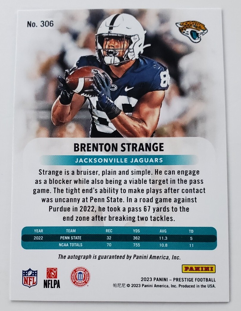2023 Panini Prestige Brenton Strange Jaguars Autograph #306 RC | eBay
