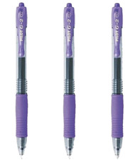 Pilot G2 Purple 3/Pk Retractable Gel Ball Point Pen 0.7mm Fine Office School