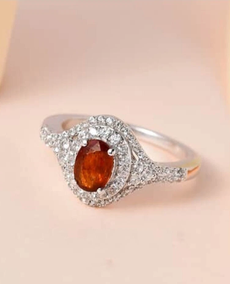 Редкий мандарин кианит, белый цирконий в платине над серебро размер 7! - Изображение 2 из 4