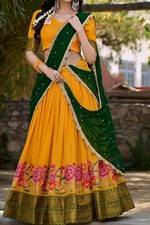 New Mustard Yellow Cotton Silk Lehenga Choli With Dupatta For Women