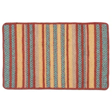 Oblong Stripe Turquoise Terra Cotta Braided Floor Mat Rug 17"x27" - C-9-122