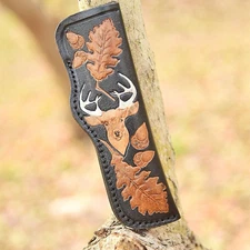 USAFixed Blade Knife Leather Sheath Knives Holster Belt Carry Deer Hand Engraved