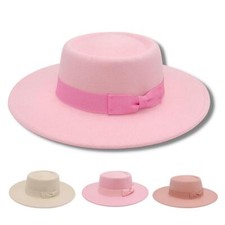 Men Women Wide Hat Bow Panama Felt Fedoras Brim Simple Church Derby Top Hats