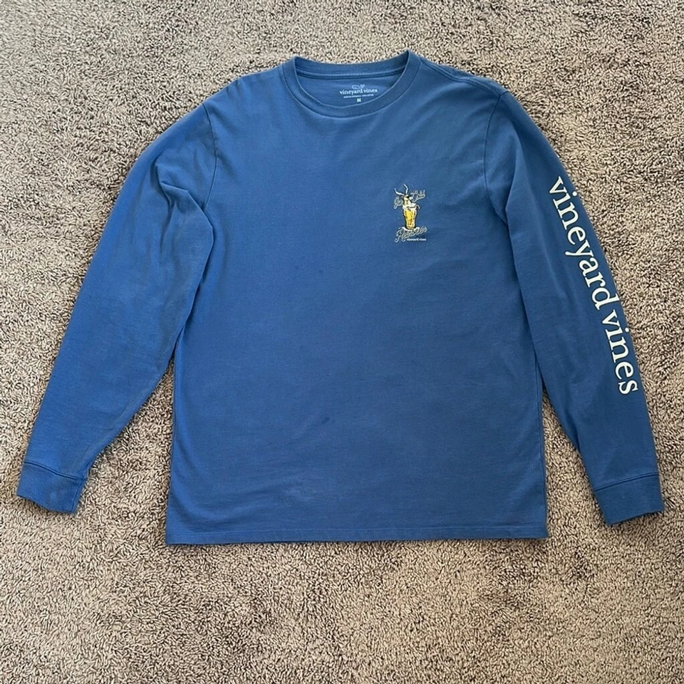 Camiseta azul manga larga Vineyard Vines para hombre logotipo de cerveza talla M Foto 2 de 4