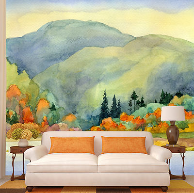 3D mountain peak trees paint wall Paper Print Decal Wall Deco Indoor wall Mural