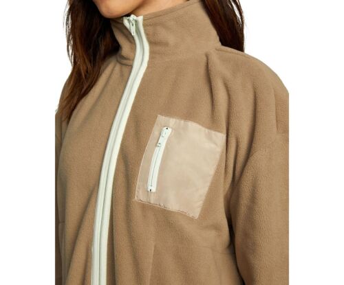 Rvca Women’s Relaxed Fit Zip Fleece Jackets Downside Zip (Dark Khaki, Large) - Picture 4 of 5