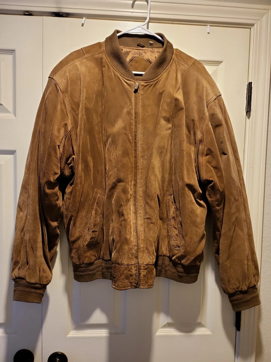 Roundtree & Yorke Mens 1XL Zip Front Long Sleeve Suede Jacket Coat Tan