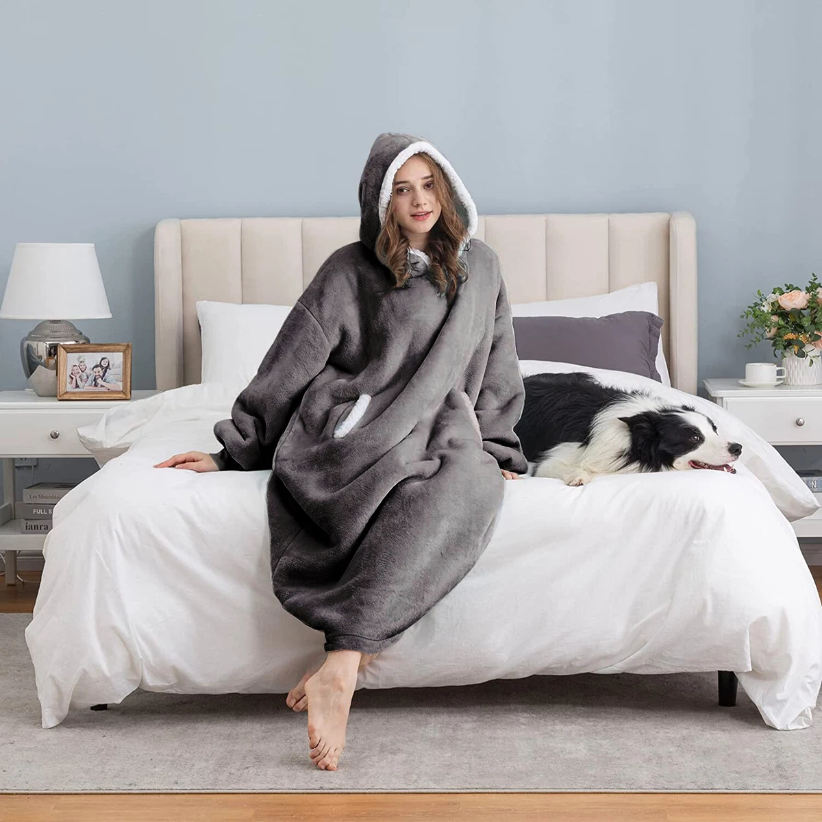 Oversized Hoodie Wearable Blanket, Cosy Sherpa Premium Fabric 2023 US Warm  Gifts | eBay