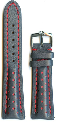 Gray Red Rally Perforated Genuine Leather MB Strap Band 22mm & Omega Buckle - Picture 4 of 7
