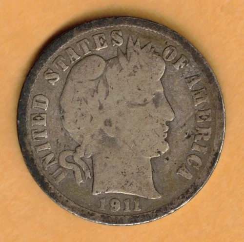 1911 D Barber Dime (US Coin) 10 Cents VG
