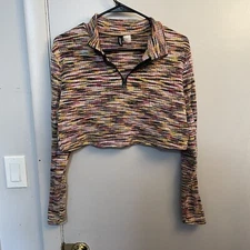 Divided H&M Size XL Pink Long Sleeve 1/2 Zip Crop Top Blouse