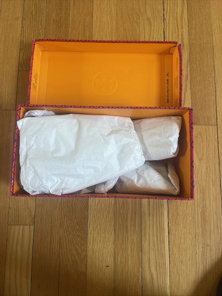 Auténtica caja de regalo de zapatos rosa vacío Tory Burch con pañuelo, 12,5 x 6,5 x 4,5", preowne Foto 2 de 4