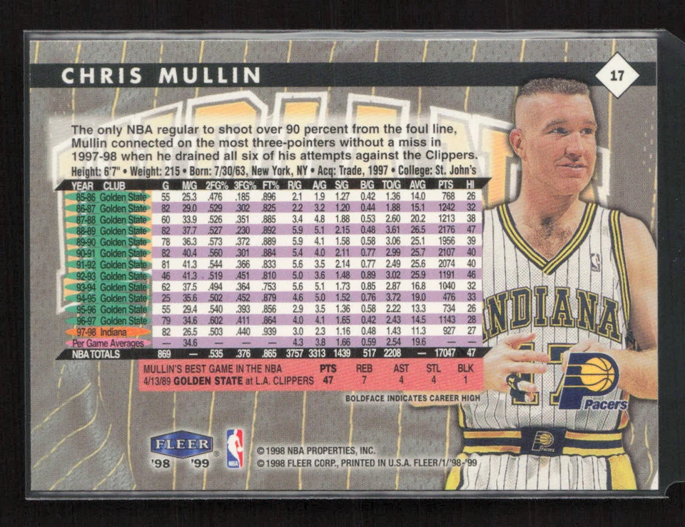 1998-99 Fleer Tradition #17 Chris Mullin Indiana Pacers - Image 2 of 2