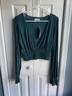 Urban Outfitters Taran Long Sleeve Smocked Surplice Crop Top Green Size M NWT