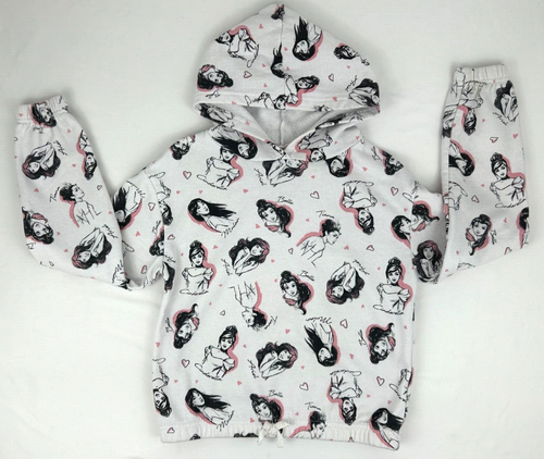 Girl's Disney Princess White Ltwt Hoodie Belle/Mulan/Tiana/Ariel/Cind Sz L 10-12