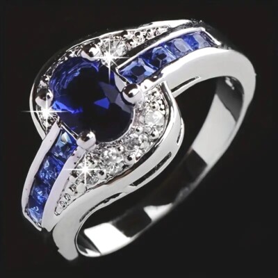 Oval Blue Zircon Band Ring Super Shiny Wedding Ring Jewelry Party Decor Women