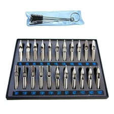 22pcs Tattoo Tips Kit 304 Stainless Steel Tip Needle Tube Kit with Brushes